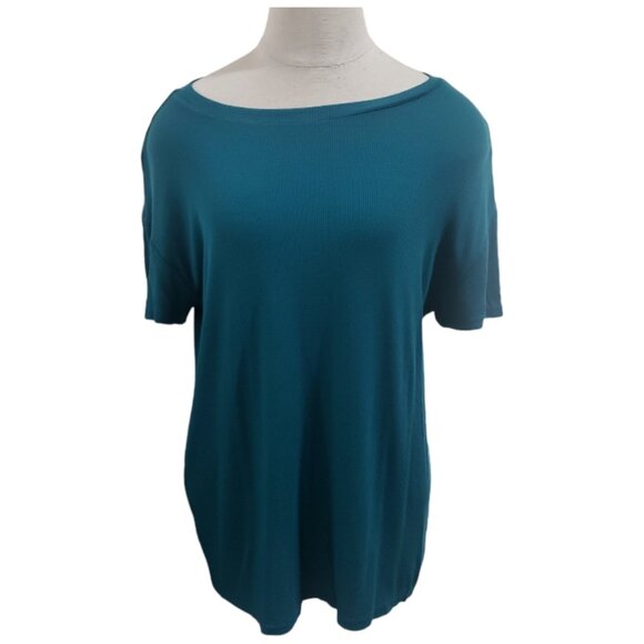 CT1819 Nordstrom Lightweight Short Sleeve Teal Ribbed Tee M - Picture 1 of 4